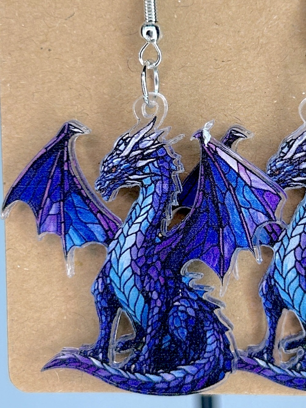 Blue & Purple Dragon Dangle Earrings Fashion Jewelry Mystic Dark Fun - Picture 3 of 4